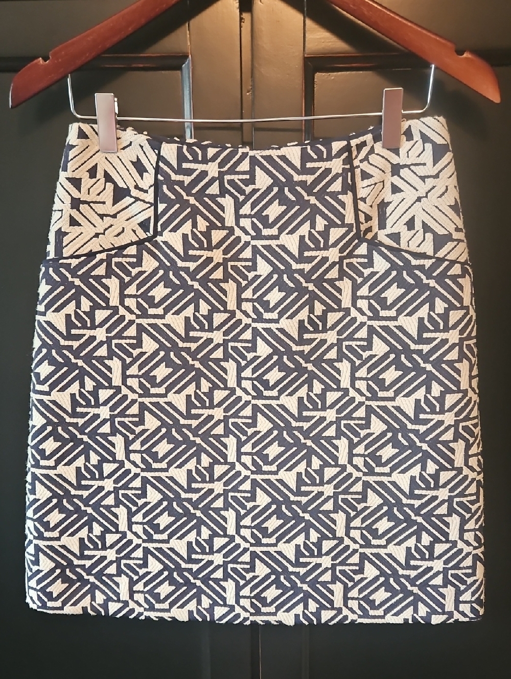 ANTONIO MELANI Navy and White Geometric Jacquard Skirt